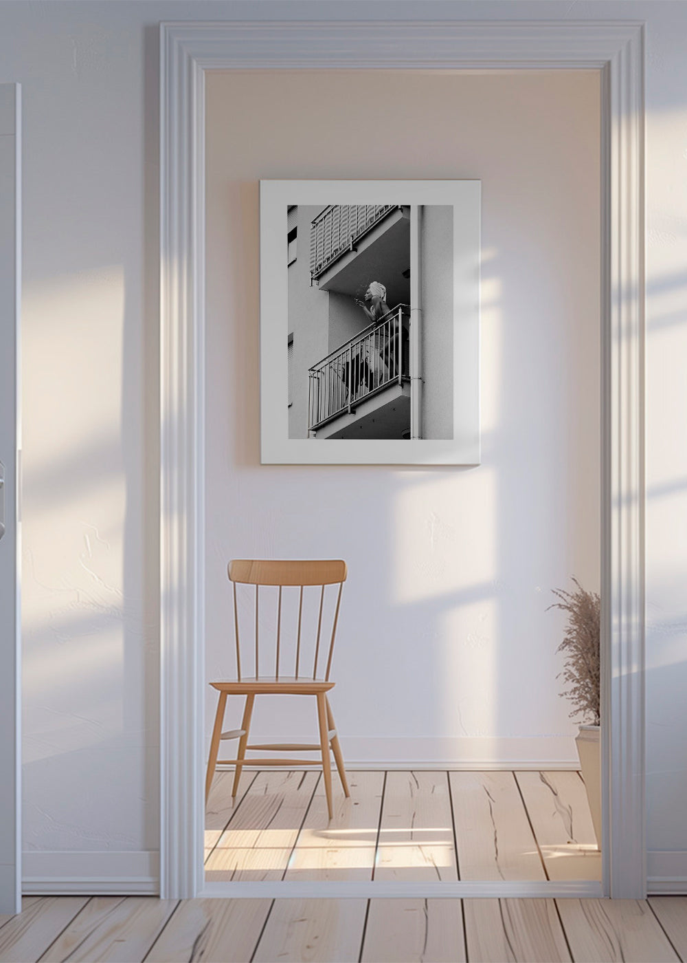 Fotografia na balkonie w czerni i bieli