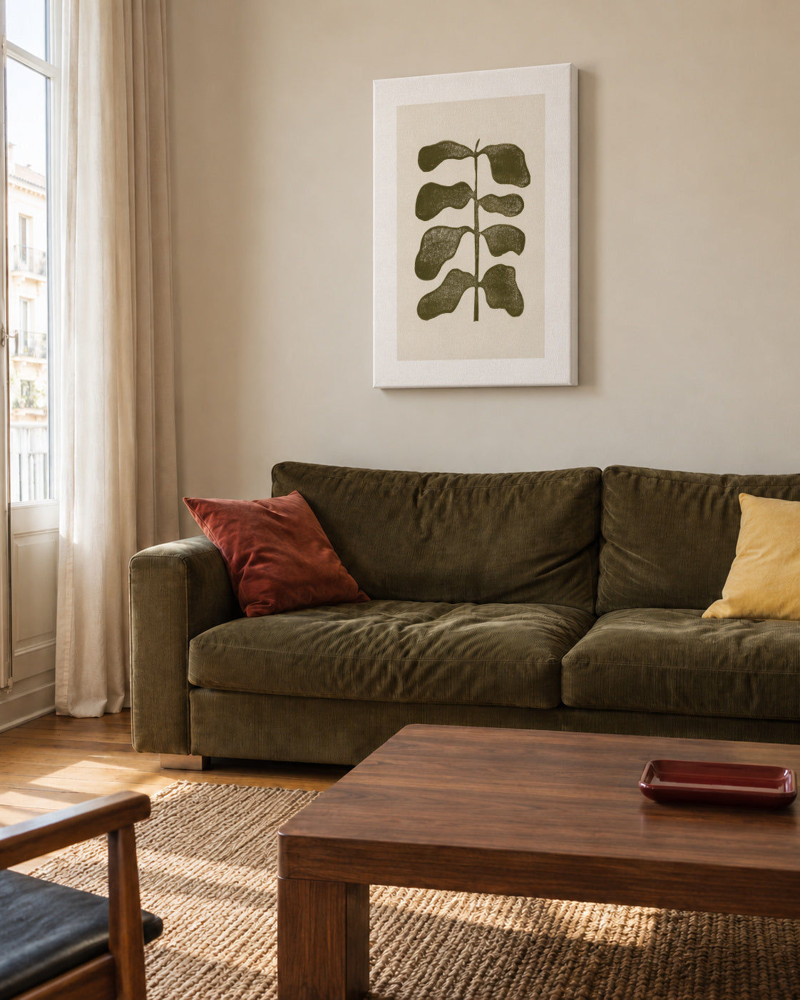 Linocut Plant - Unframed canvas in an interior