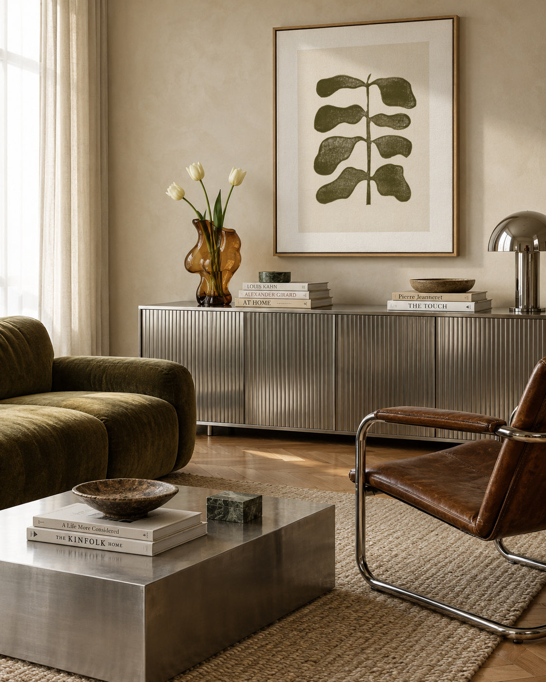 Linocut Plant - Framed canvas in an interior