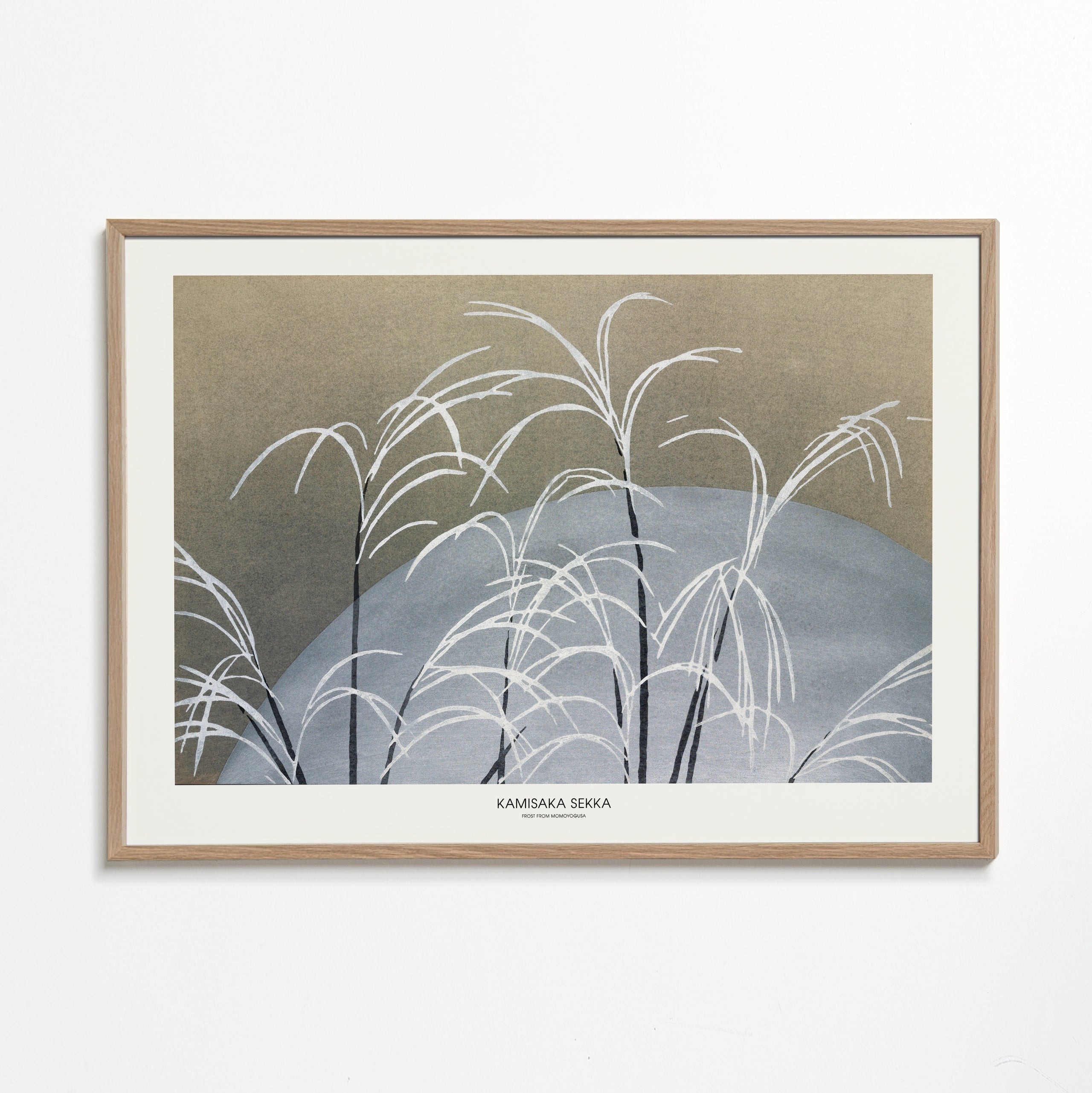 Plakat botaniczny: białe trzciny na niebieskim wzgórzu
