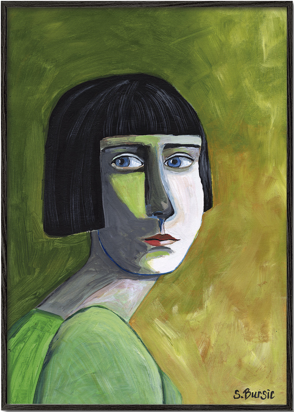 Ilustracja portret kobiety z bocznym spojrzeniem