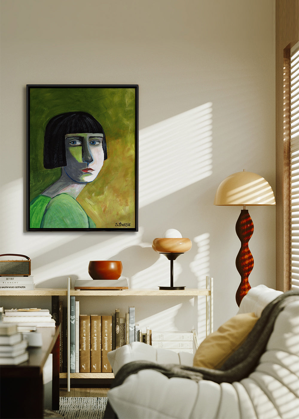 Ilustracja portret kobiety z bocznym spojrzeniem