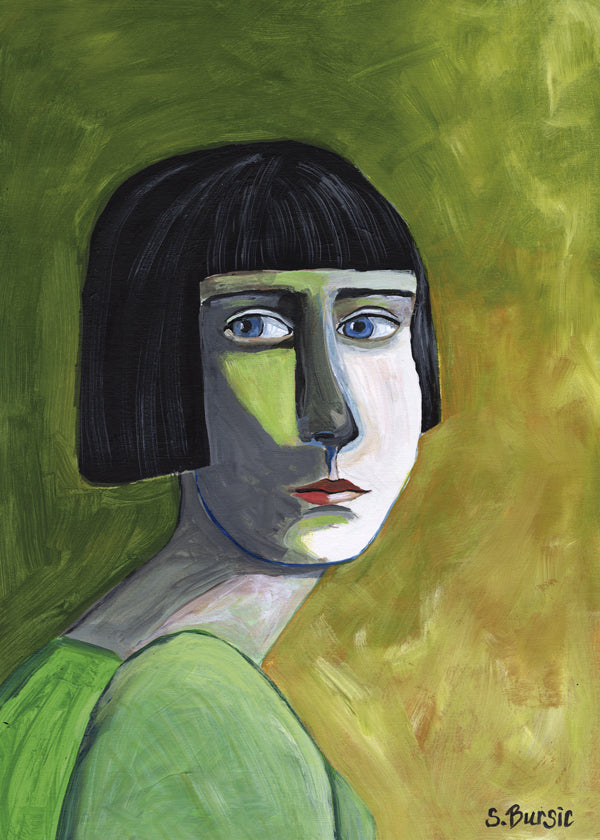 Ilustracja portret kobiety z bocznym spojrzeniem