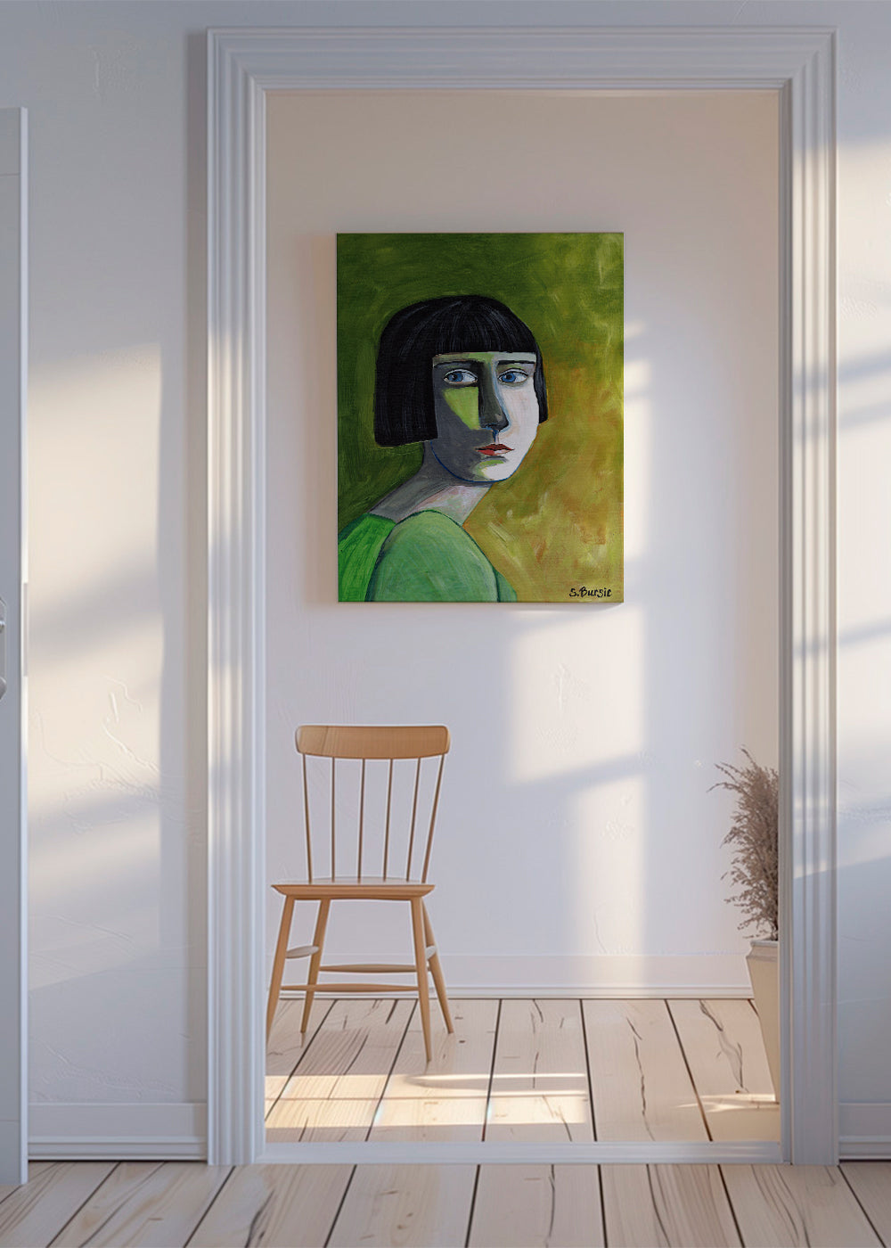 Ilustracja portret kobiety z bocznym spojrzeniem