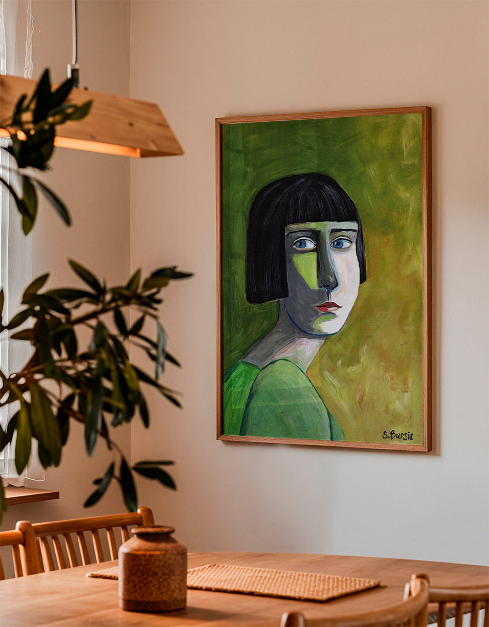 Ilustracja portret kobiety z bocznym spojrzeniem