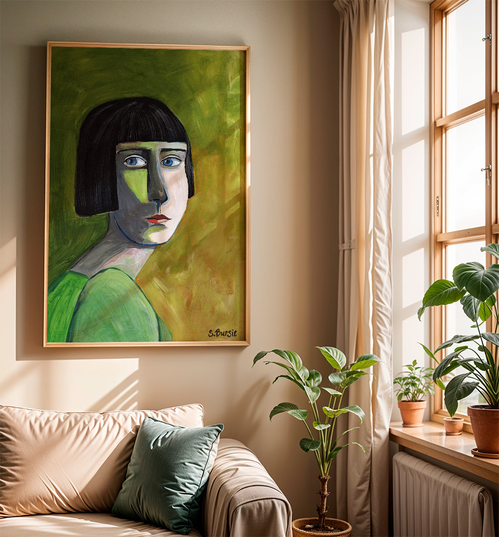 Ilustracja portret kobiety z bocznym spojrzeniem