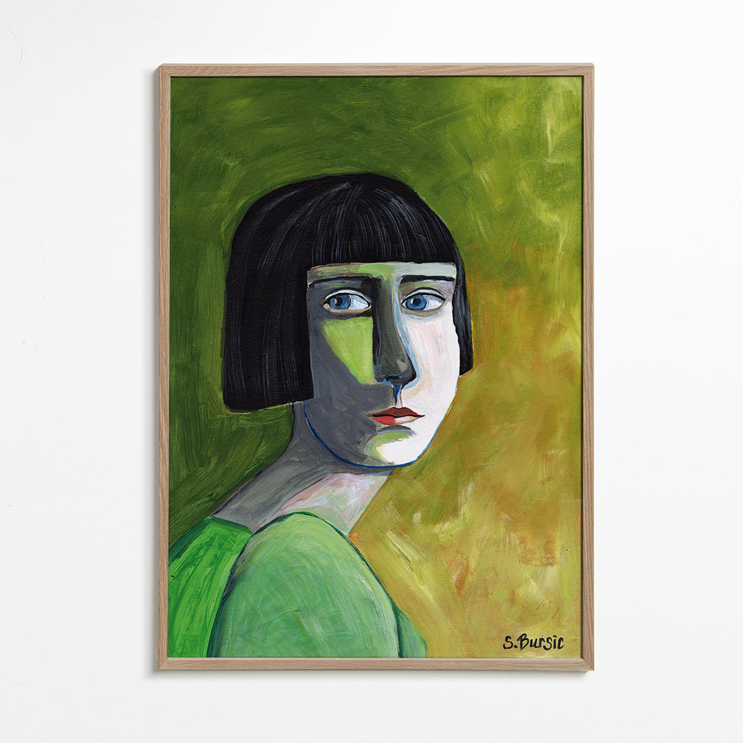 Ilustracja portret kobiety z bocznym spojrzeniem