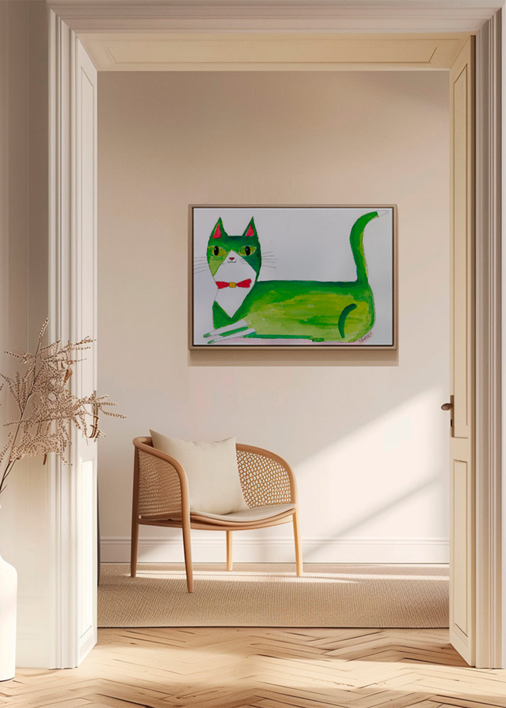 Zielony kot ilustracja leżący