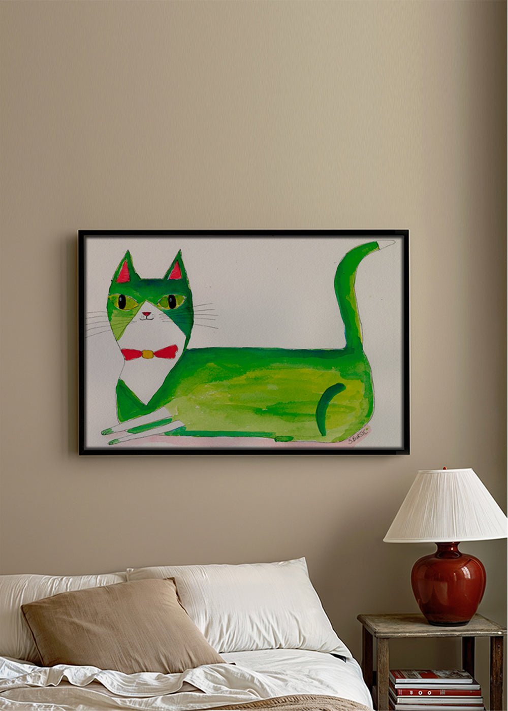 Zielony kot ilustracja leżący