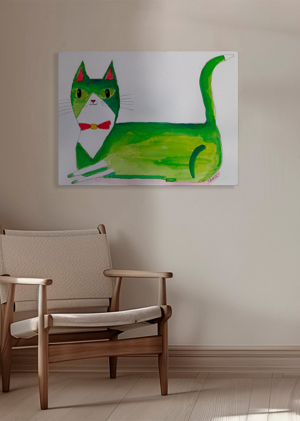 Zielony kot ilustracja leżący