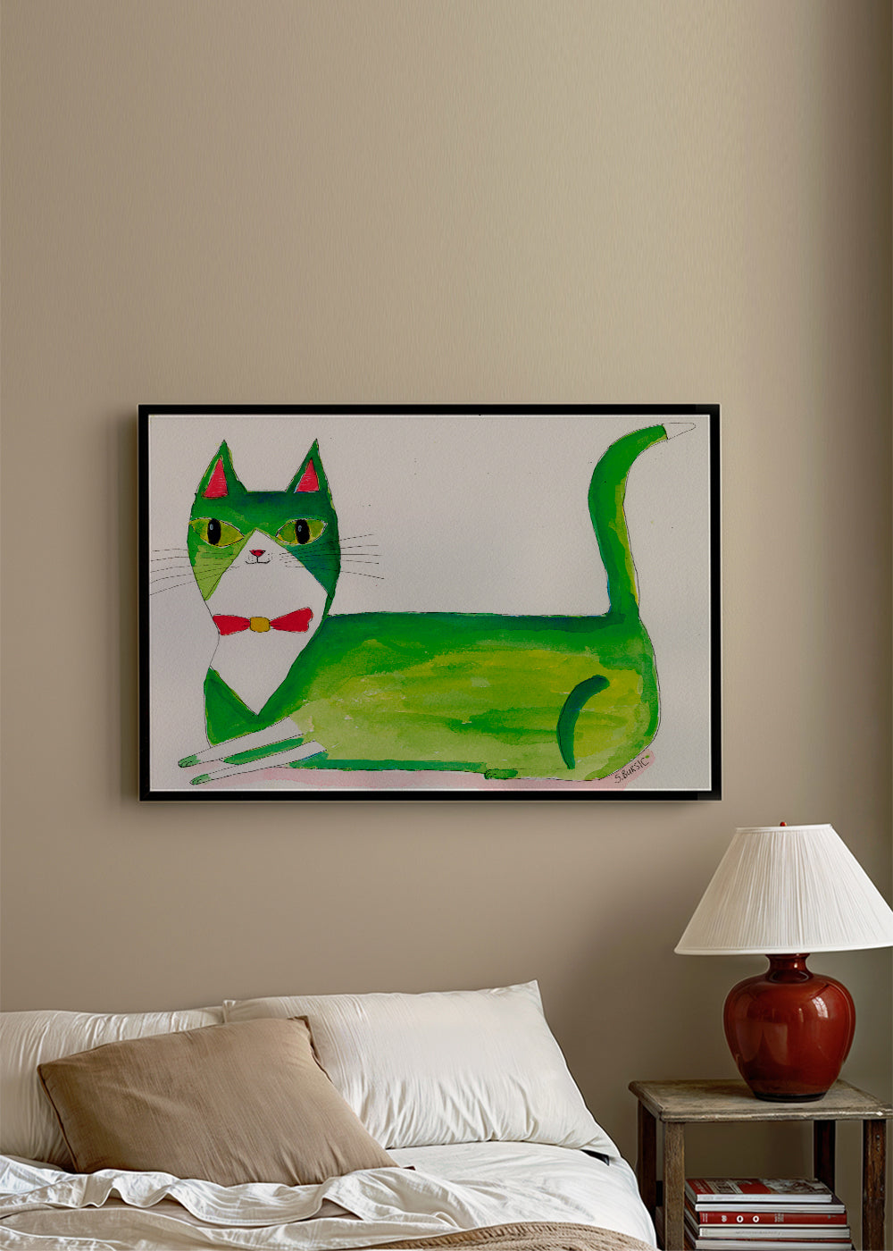Zielony kot ilustracja leżący