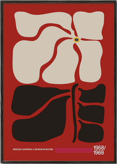 Plakat botaniczny z stylizowanym czerwonym kwiatem