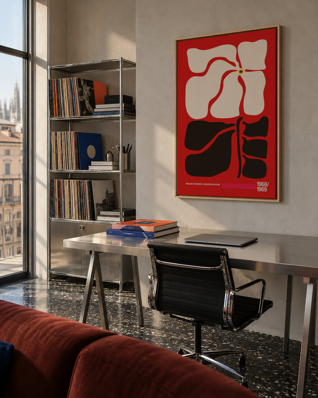 English Gardens Red - Framed canvas in an interior