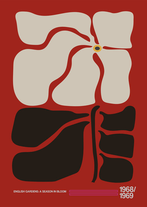 Plakat botaniczny z stylizowanym czerwonym kwiatem