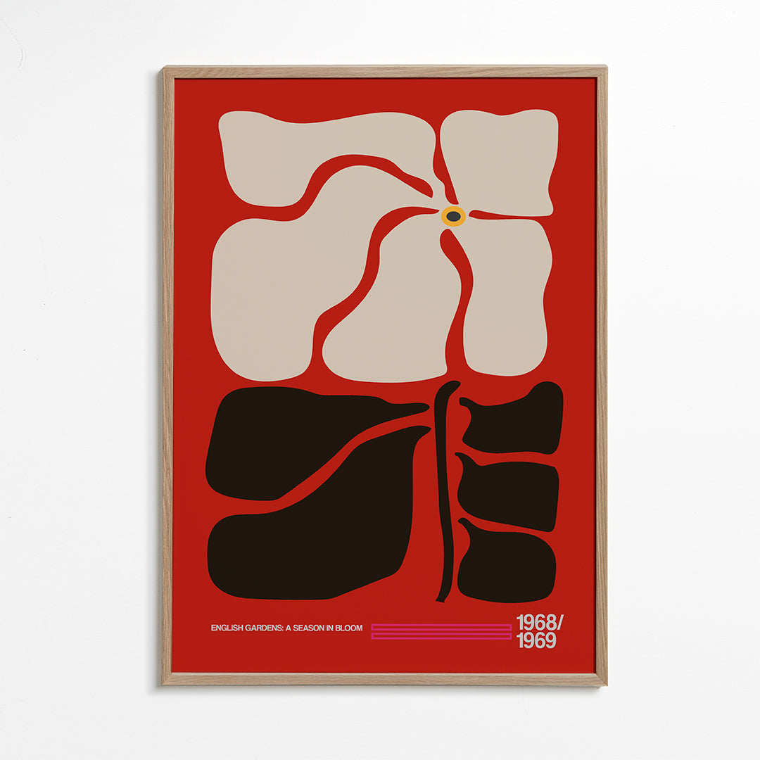 Plakat botaniczny z stylizowanym czerwonym kwiatem