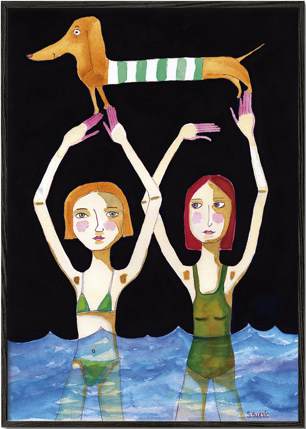 Swimming Girls with Sausage Dog