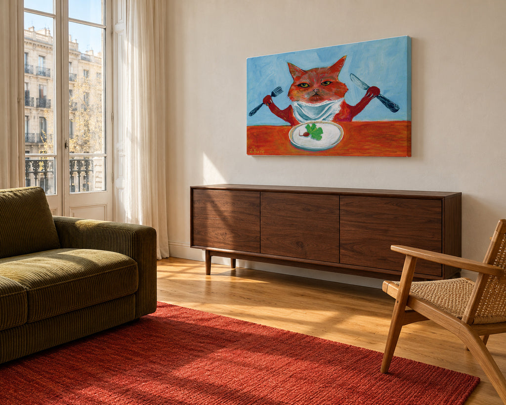 Vegan Cat - Unframed canvas in an interior
