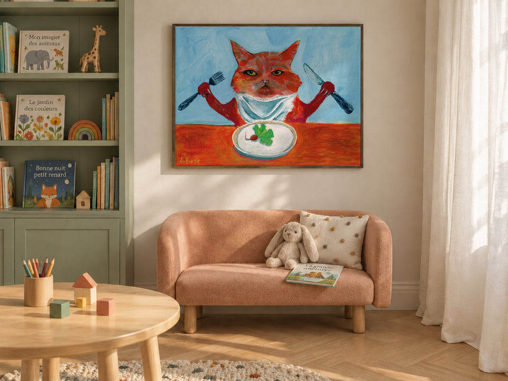 Vegan Cat - Framed canvas in an interior
