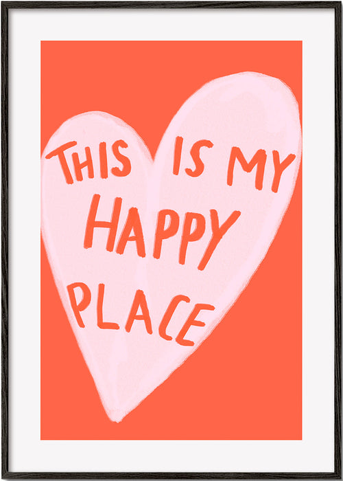 Ilustracja serca „Happy Place” na koralowym tle