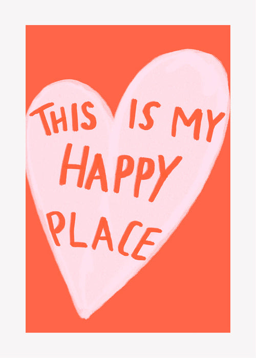 Ilustracja serca „Happy Place” na koralowym tle