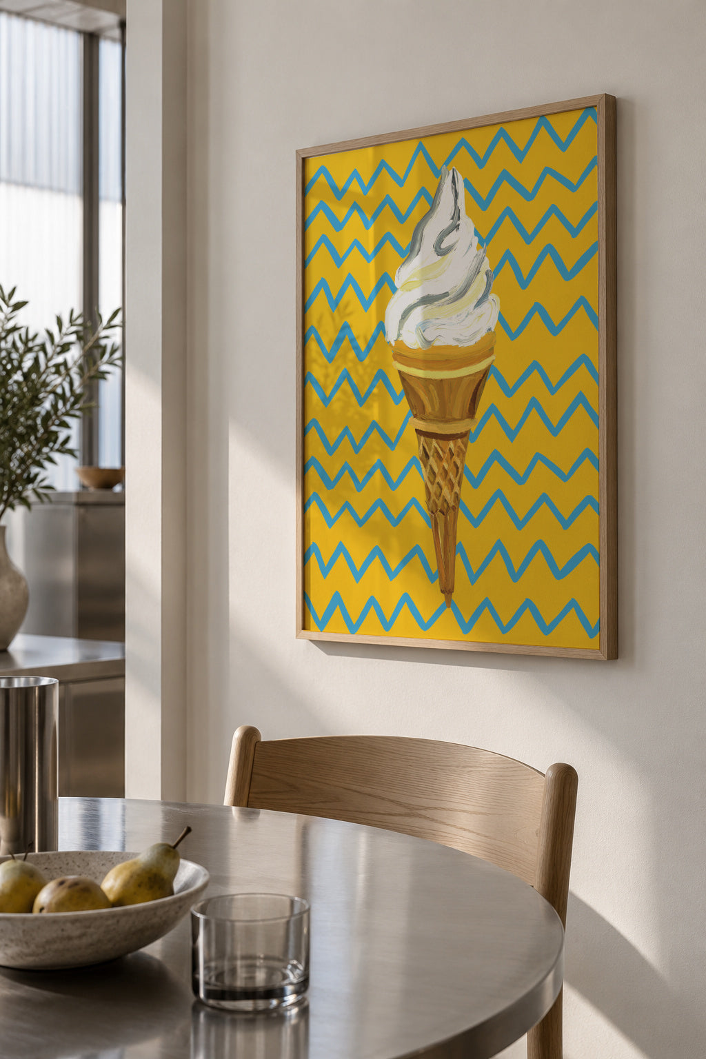 Ice Cream Yellow Zigzag - Framed poster in an interior