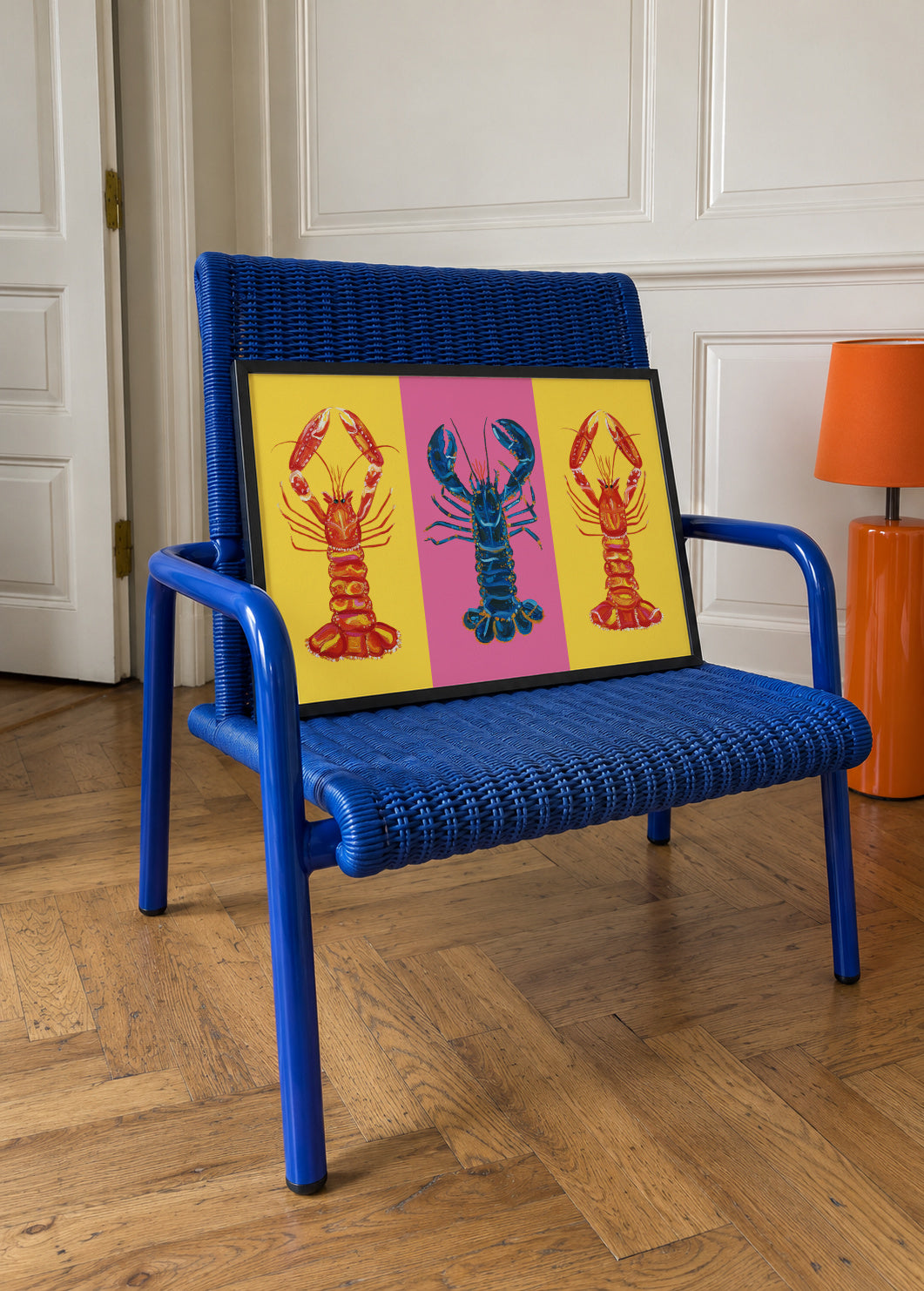 Lobster Langoustines Pop Art 2 - Framed poster in an interior