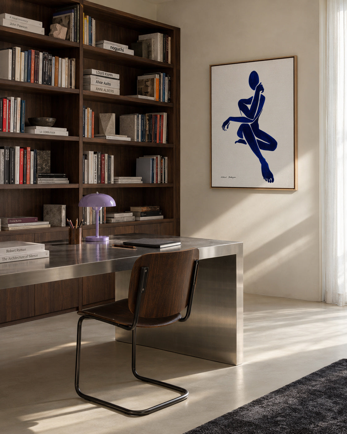 Blue Figure #2 - Framed canvas in an interior