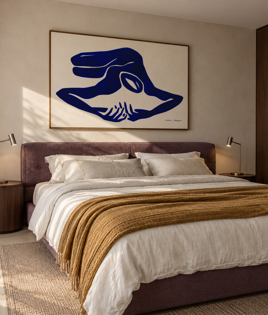 Blue Figure #6 - Framed canvas in an interior