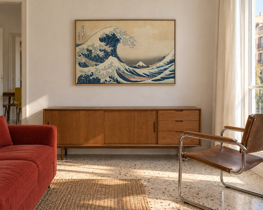 The Great Wave of Kanagawa - Katsushika Hokusai - Framed canvas in an interior