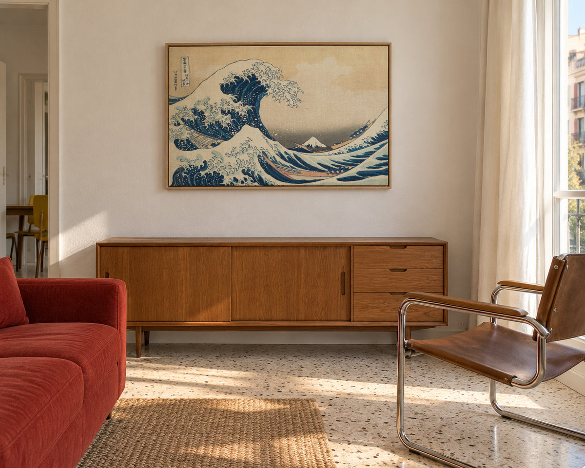 The Great Wave of Kanagawa - Katsushika Hokusai - Framed canvas in an interior