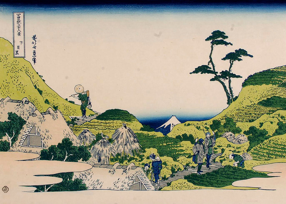 Obraz pejzażowy z Mount Fuji i zielonymi wzgórzami
