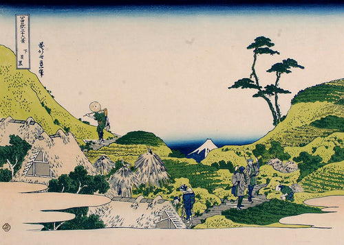 Obraz pejzażowy z Mount Fuji i zielonymi wzgórzami