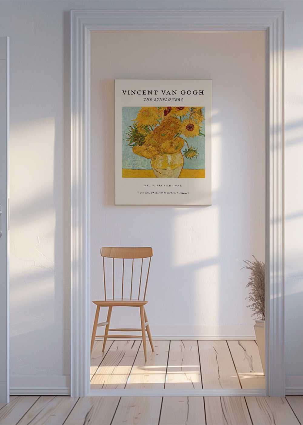 Plakat botaniczny: Słoneczniki w żółtym wazonie