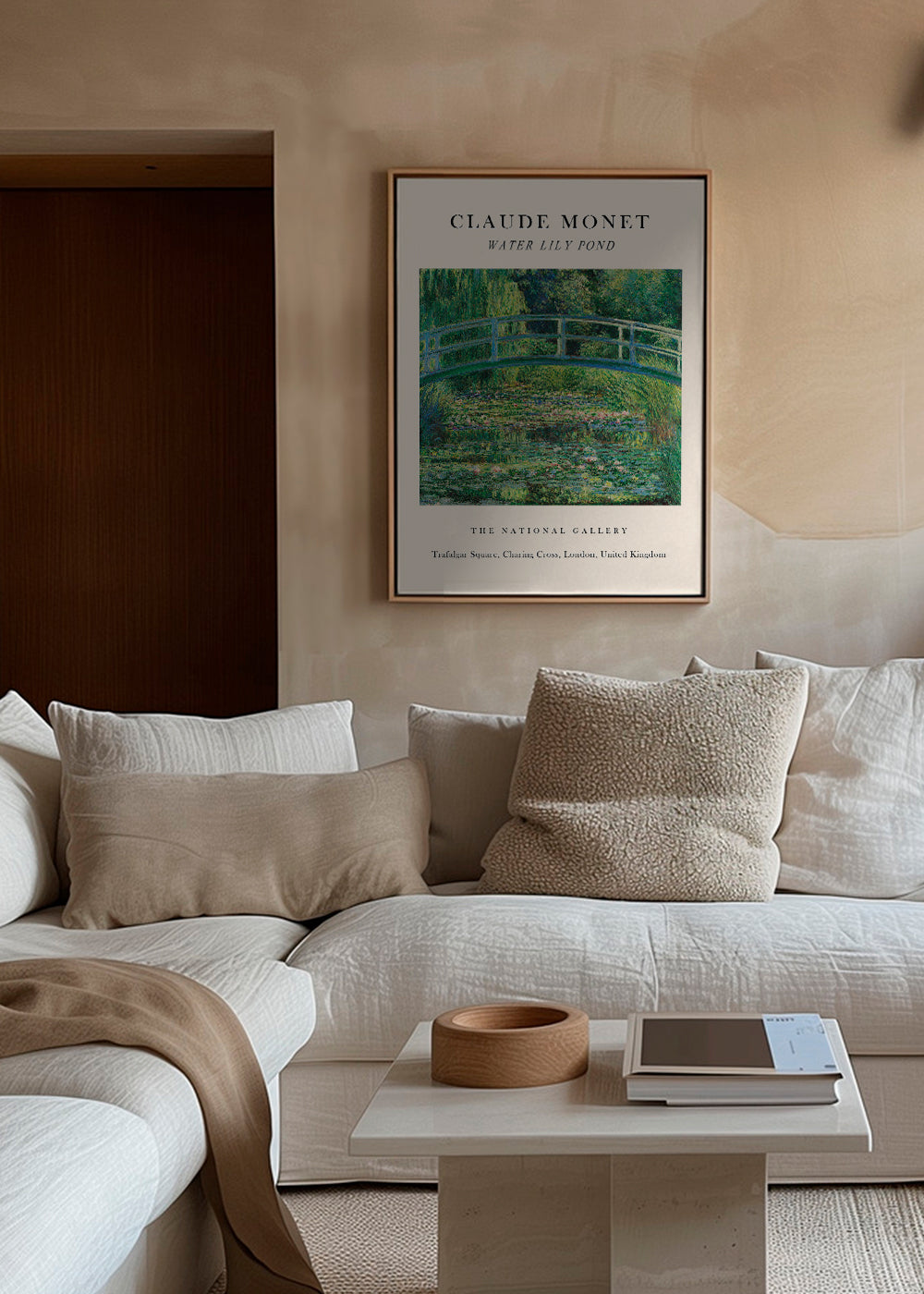 Plakat botaniczny: Staw z nenufarami i mostkiem