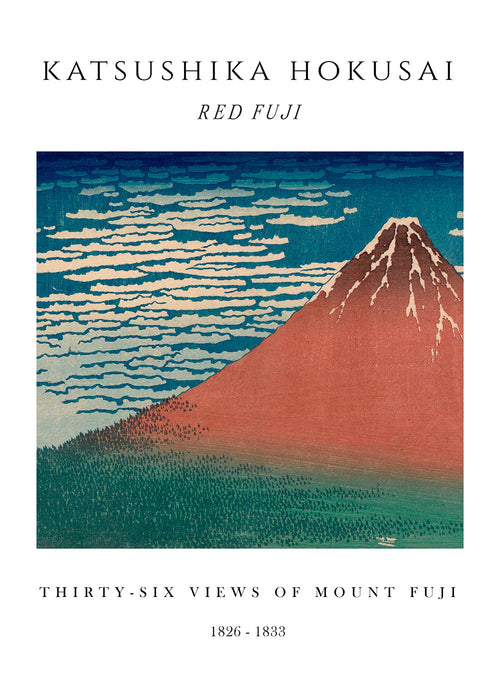 Obraz krajobrazowy Czerwony Mount Fuji w stylu japońskiej drzeworytu