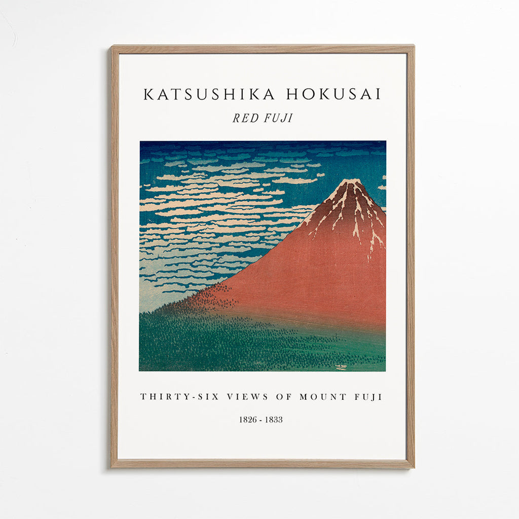 Obraz krajobrazowy Czerwony Mount Fuji w stylu japońskiej drzeworytu