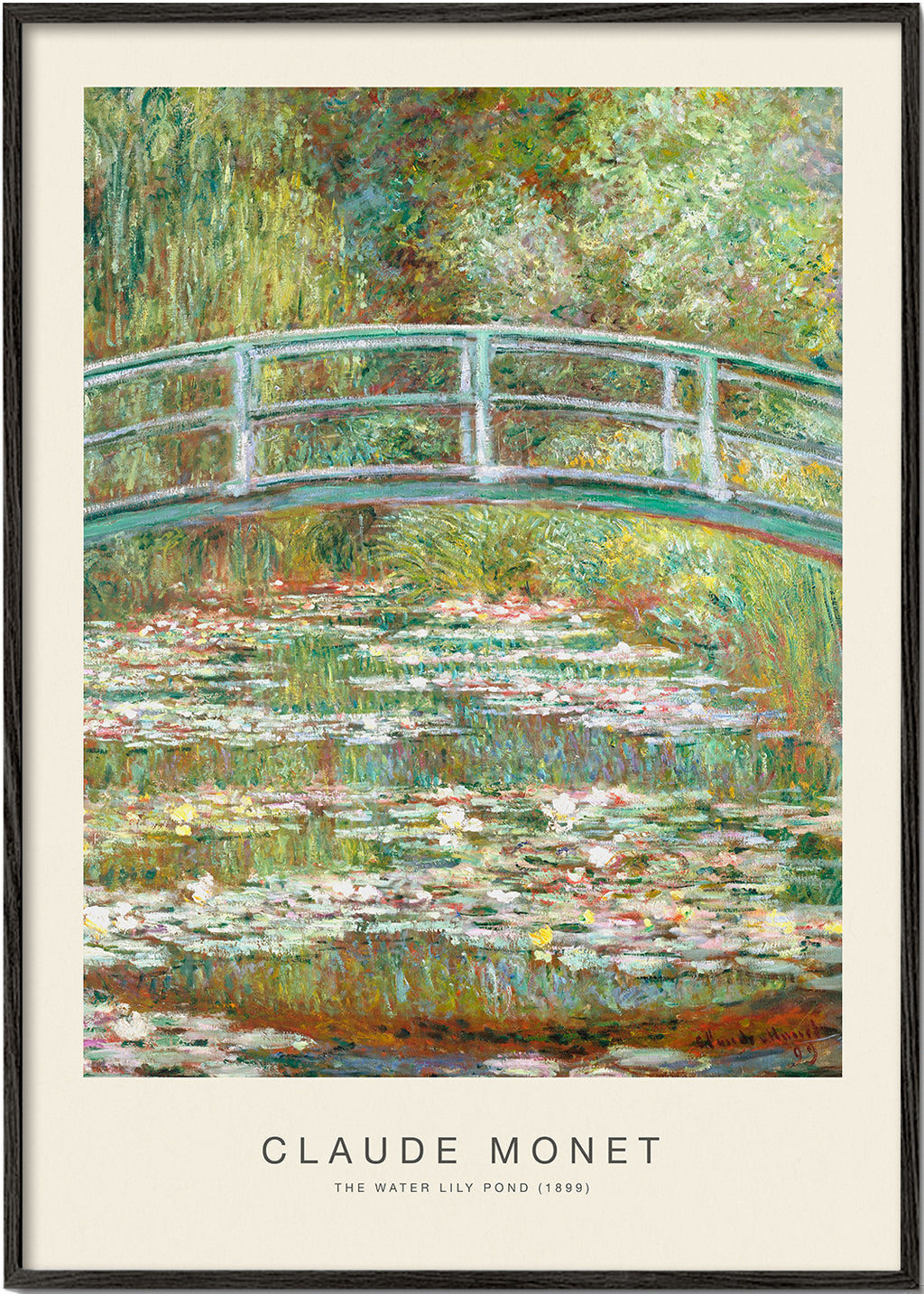 Plakat botaniczny lilie wodne i most Moneta