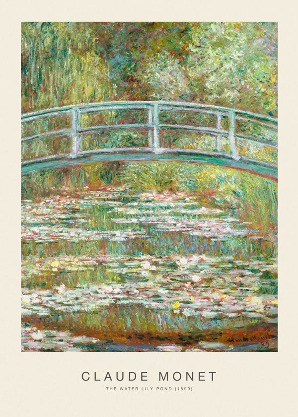 Plakat botaniczny lilie wodne i most Moneta
