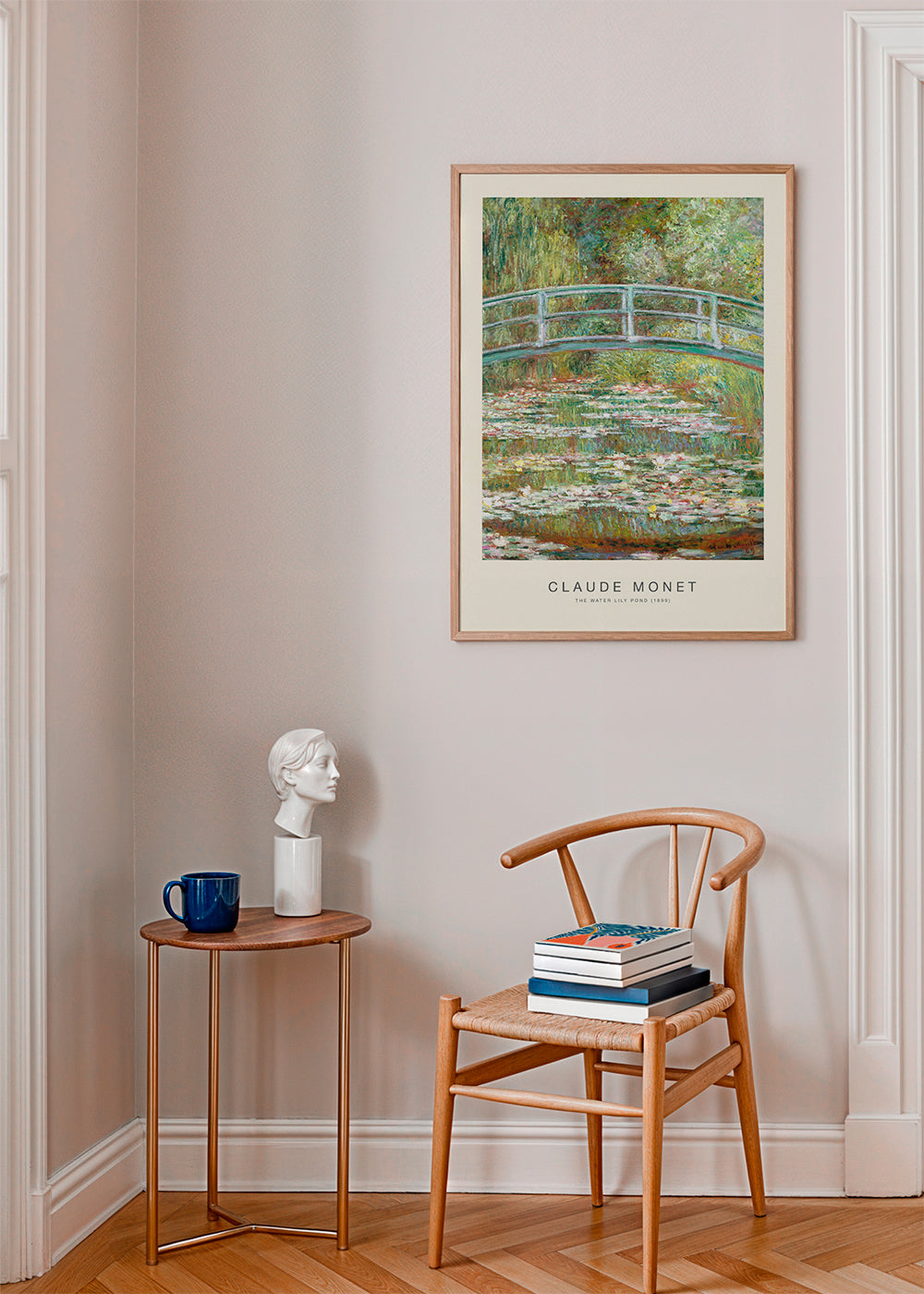 Plakat botaniczny lilie wodne i most Moneta