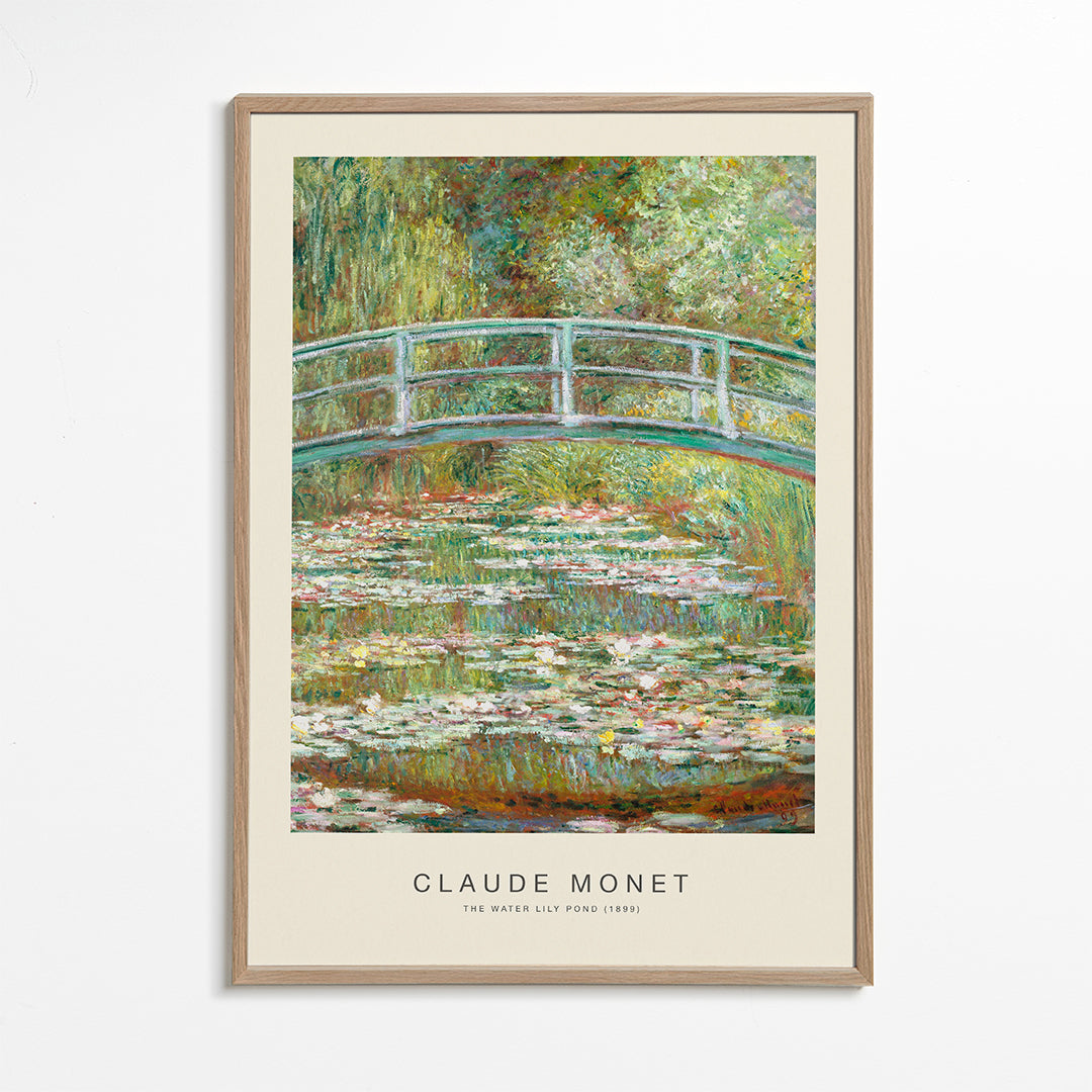 Plakat botaniczny lilie wodne i most Moneta