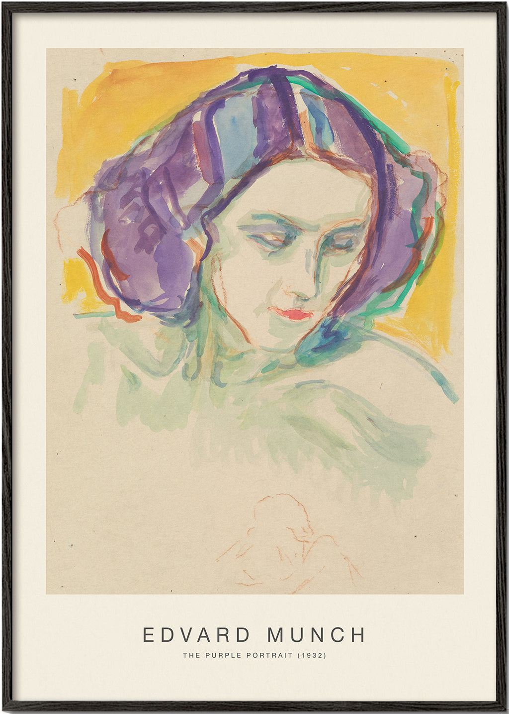 Vintage print: portret kobiety z fioletową chustą