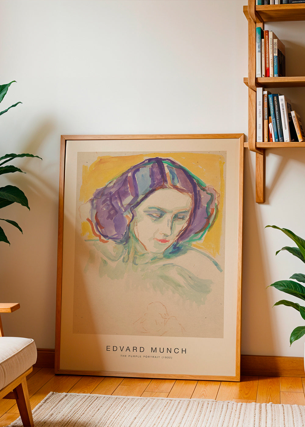 Vintage print: portret kobiety z fioletową chustą