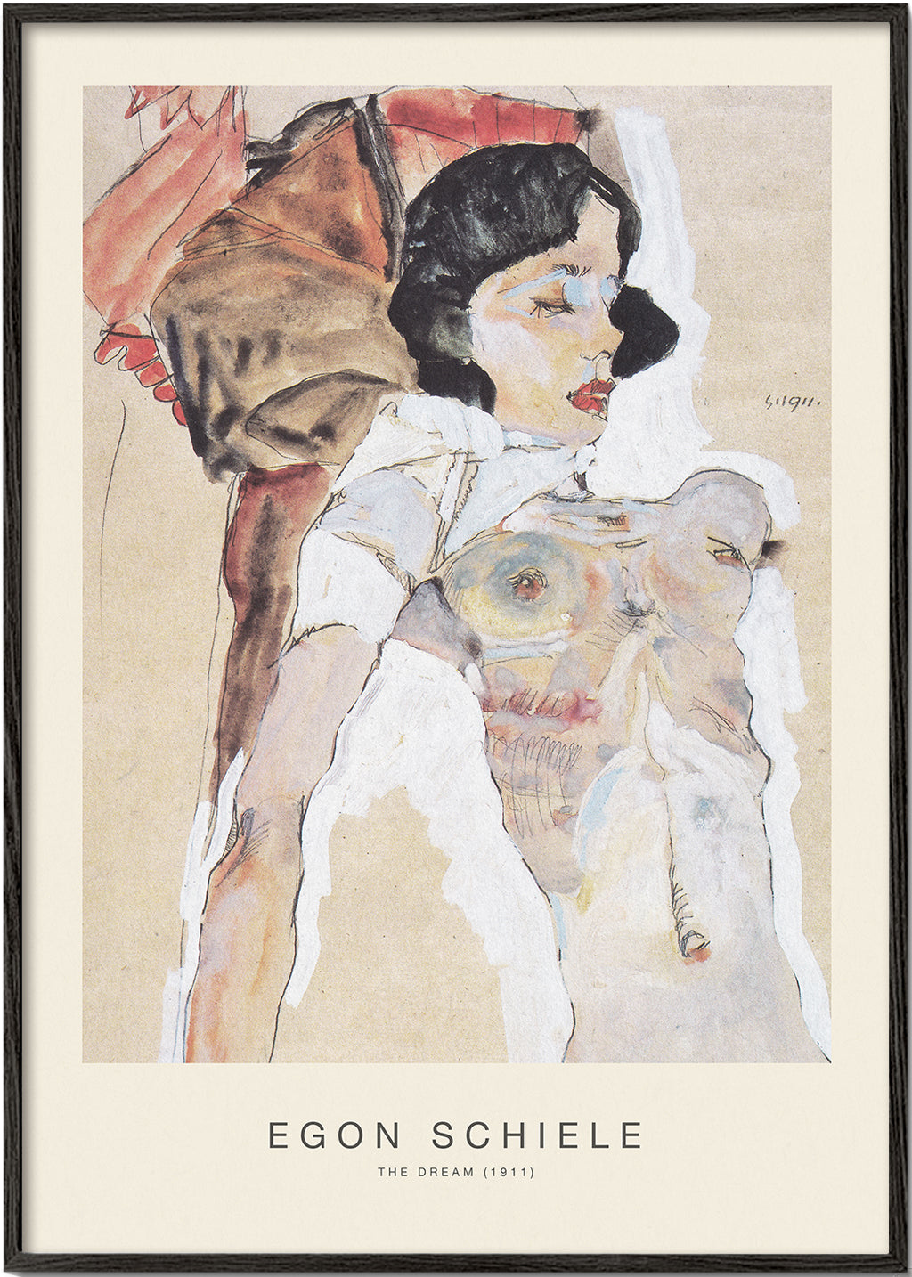 Wintage plakat: leżąca postać kobieca Egon Schiele