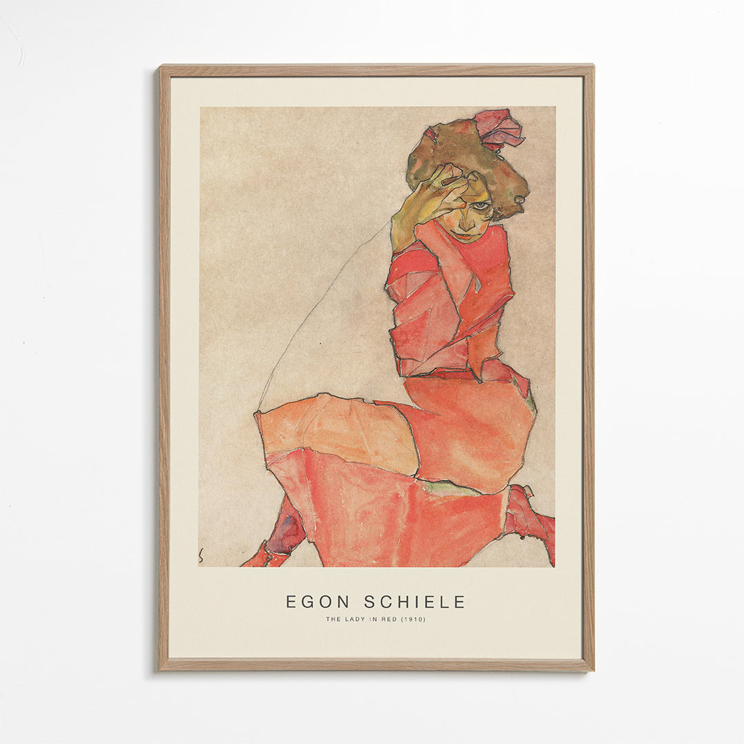 Vintage plakat kobieta w czerwieni ekspresjonistyczna