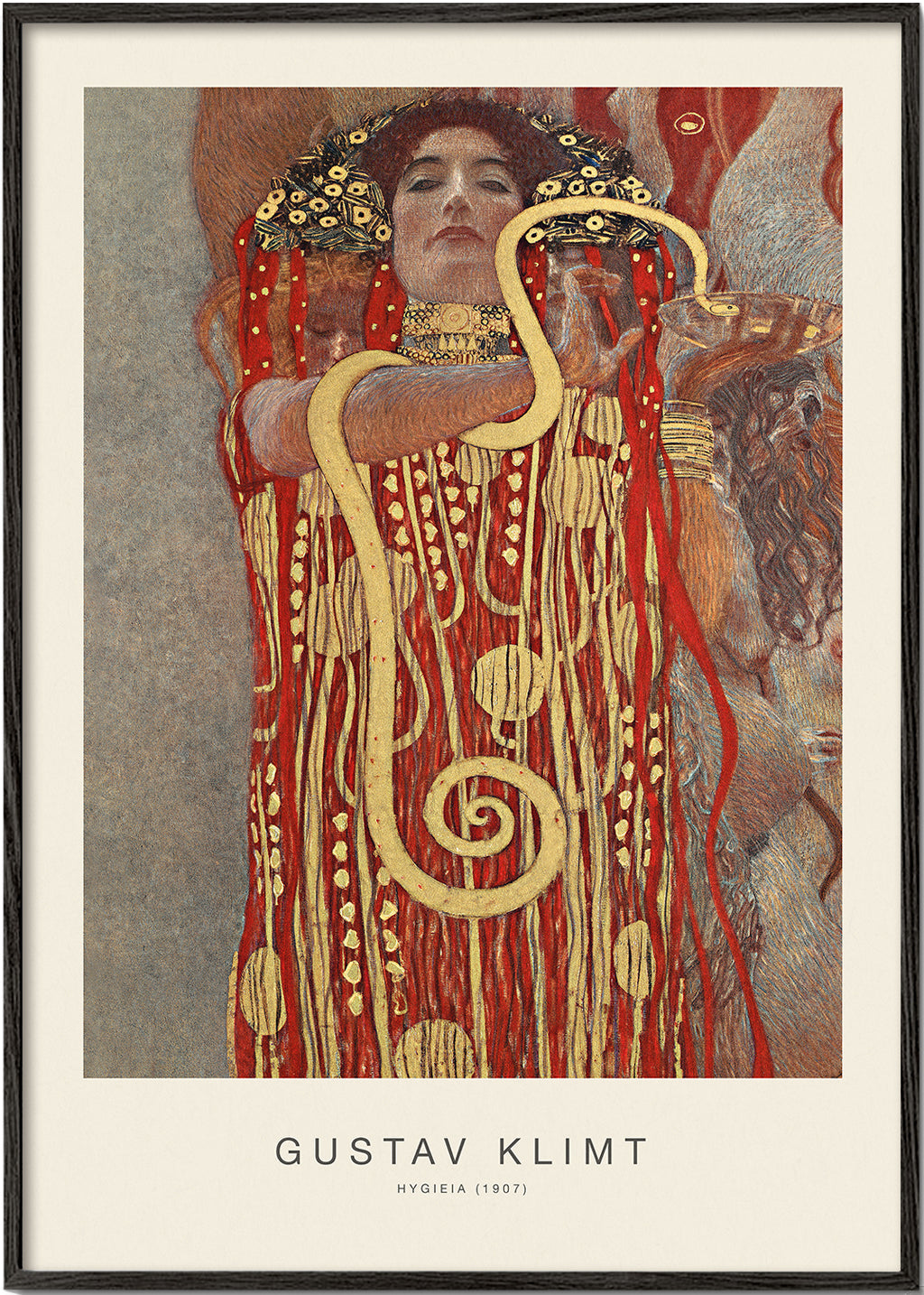 Sztuka vintage Hygieia Klimta w złocie i czerwieni