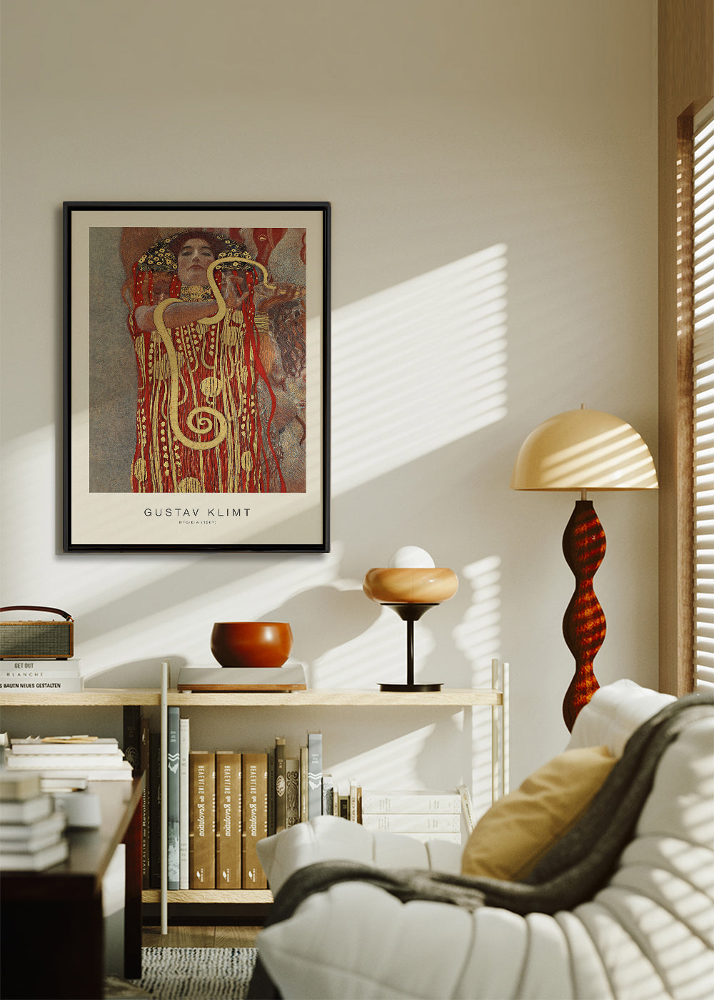 Sztuka vintage Hygieia Klimta w złocie i czerwieni
