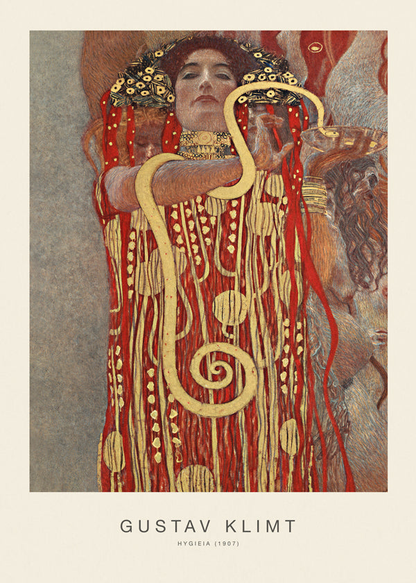 Sztuka vintage Hygieia Klimta w złocie i czerwieni