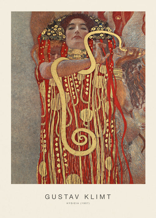 Sztuka vintage Hygieia Klimta w złocie i czerwieni