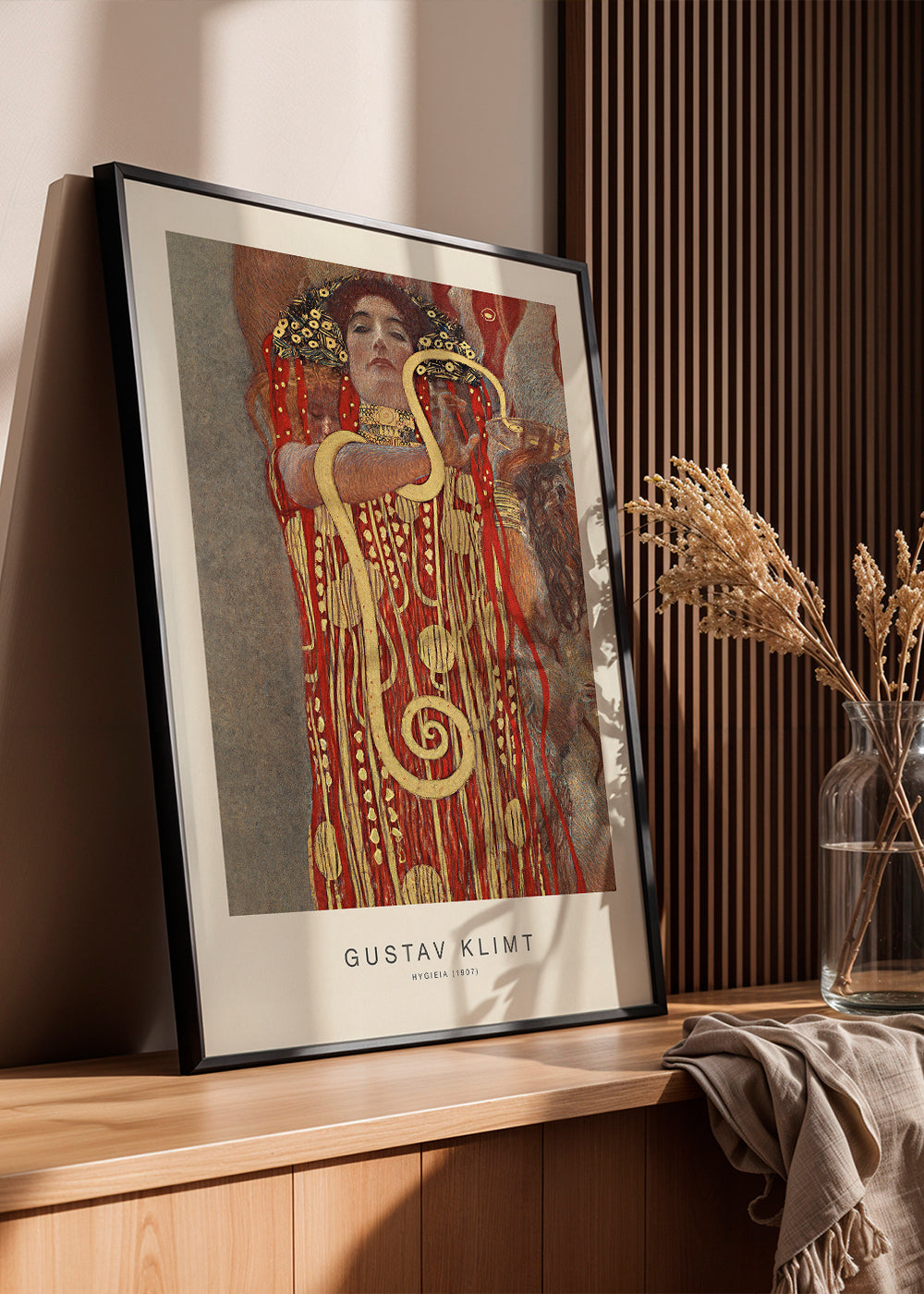 Sztuka vintage Hygieia Klimta w złocie i czerwieni