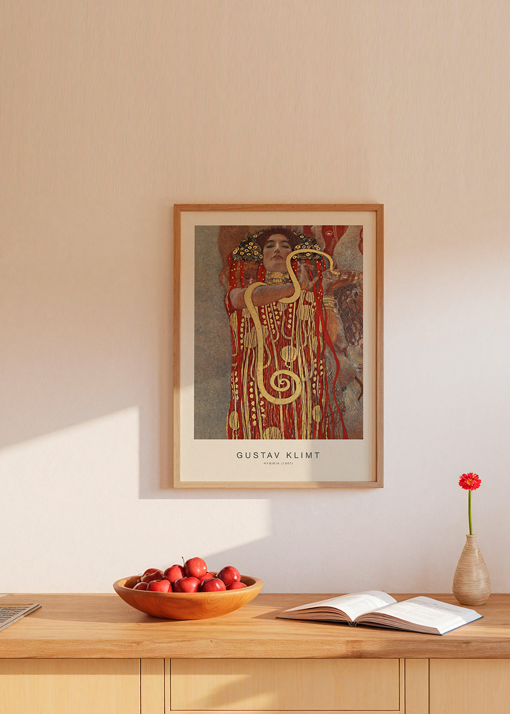 Sztuka vintage Hygieia Klimta w złocie i czerwieni